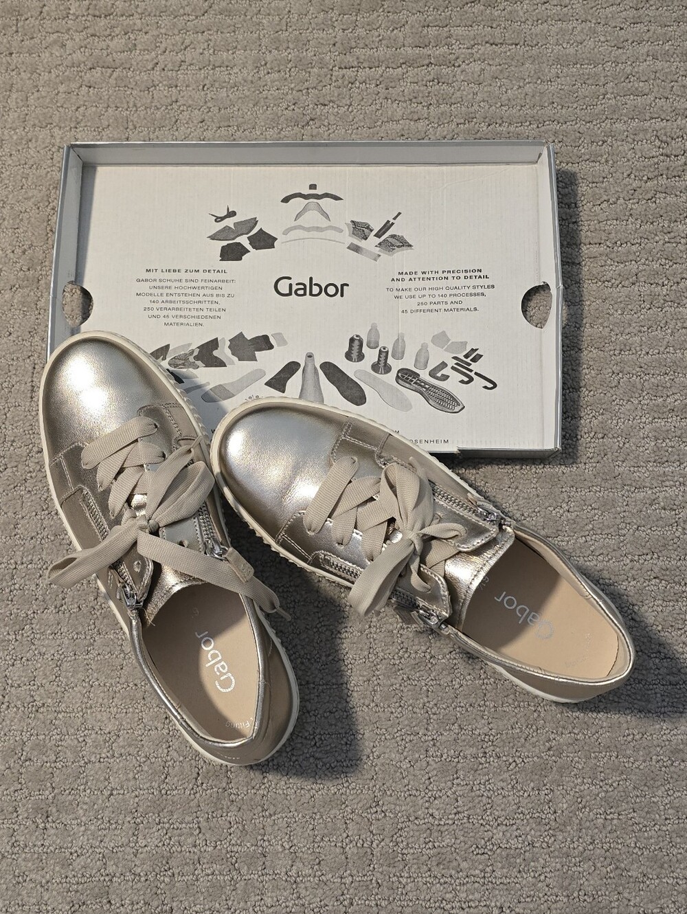 Gabor Gold Metallic Leather Sneaker, US 9